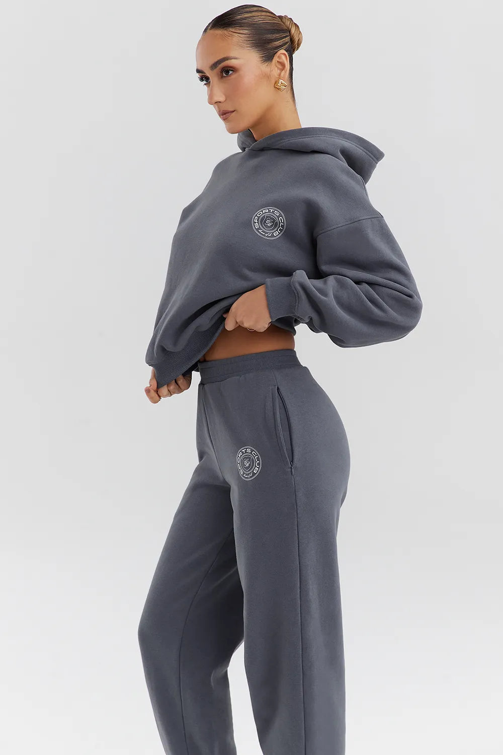 Muse Slate Cotton Fleece-Back Hoodie