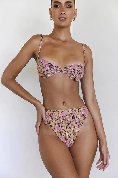 Mykonos Olive Floral High Waist Bikini Bottom