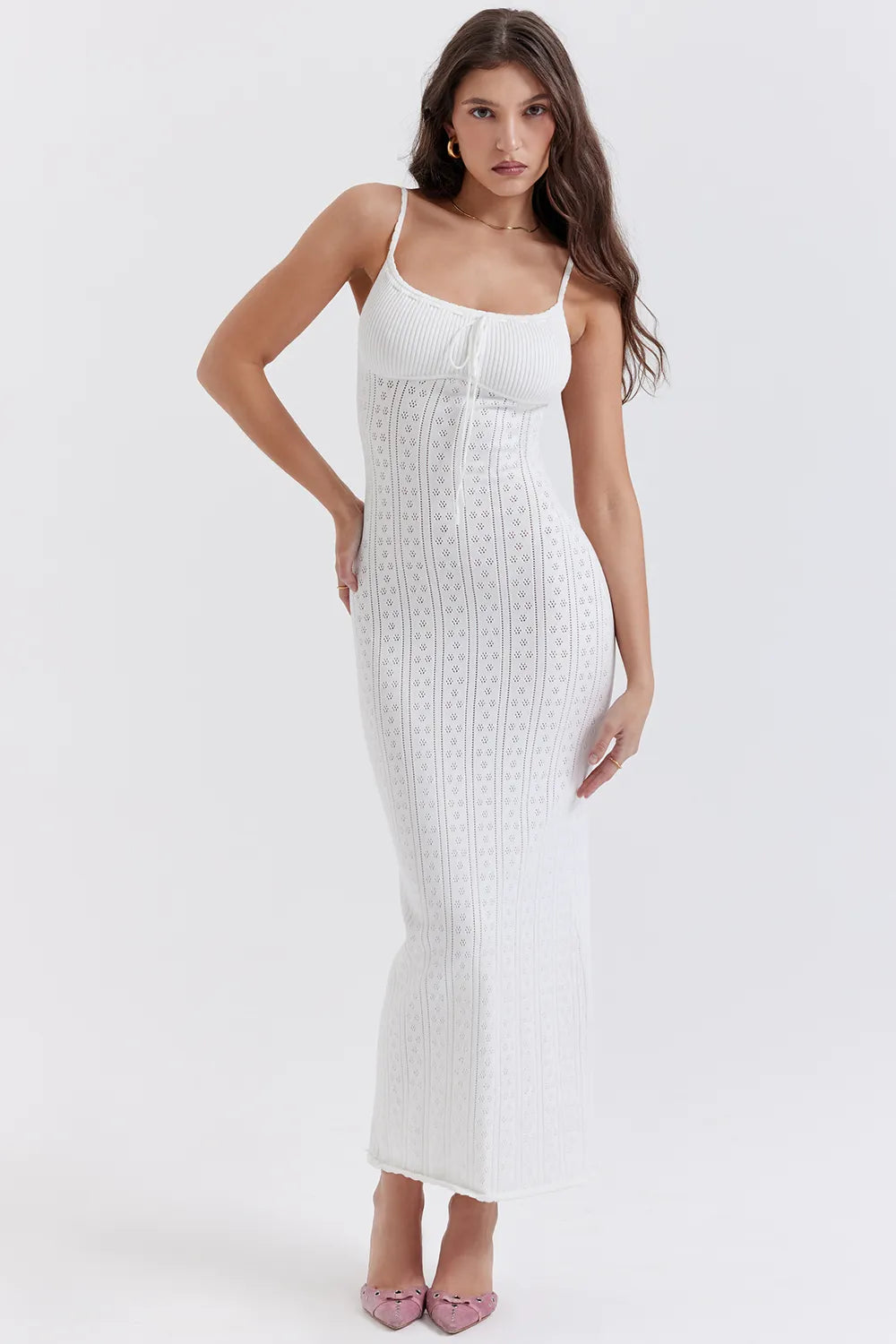Myla White Knit Maxi Dress