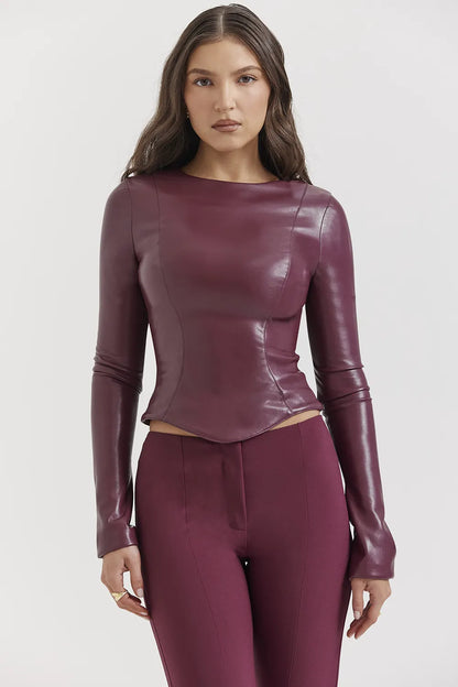 Mylah Wine Vegan Leather Top