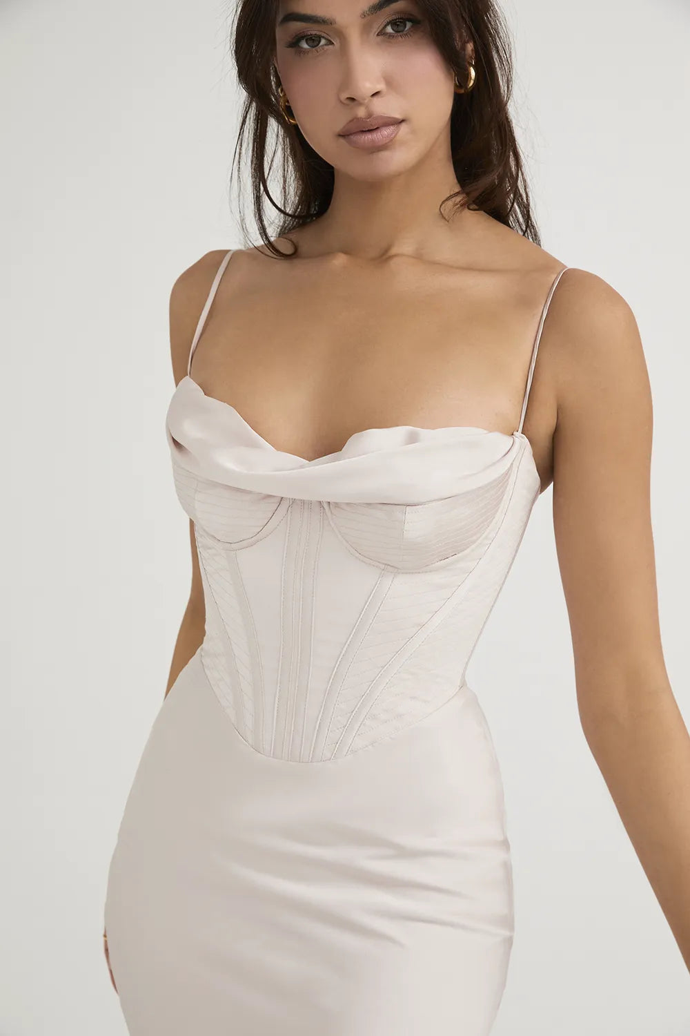Myrna Crystal Satin Corset Midi Dress