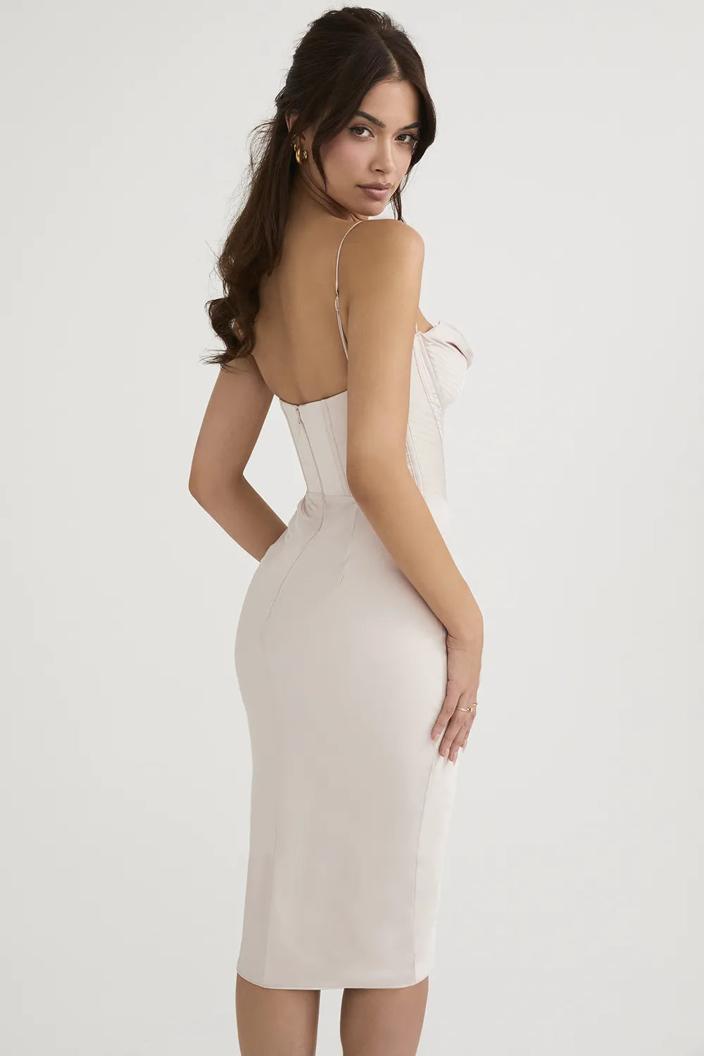 Myrna Crystal Satin Corset Midi Dress