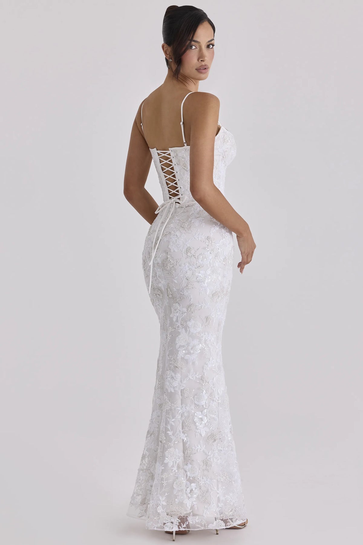 Naeva White Hand Beaded Embellished Satin Bridal Gown