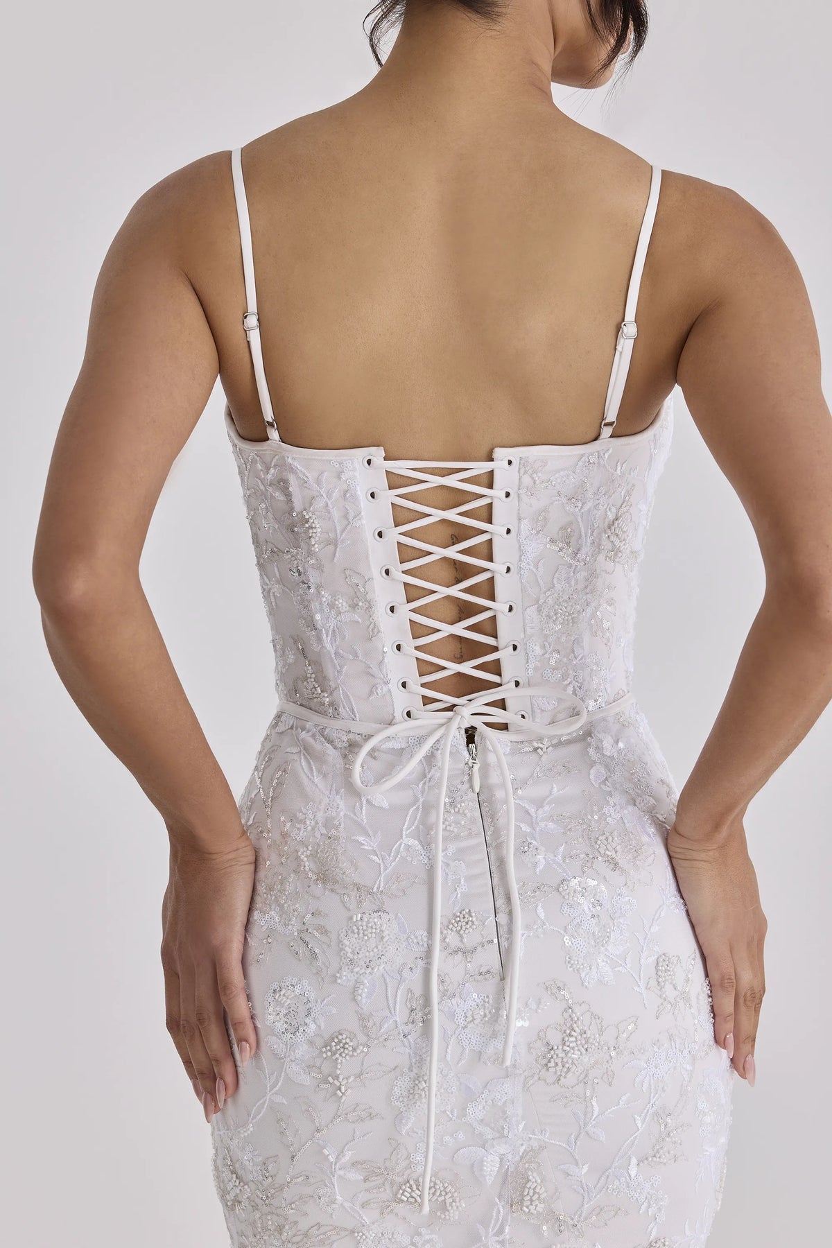Naeva White Hand Beaded Embellished Satin Bridal Gown