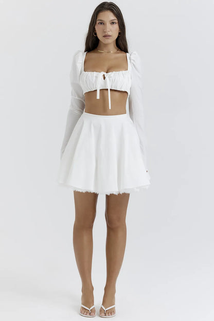 Nahla White Bow Mini Skirt
