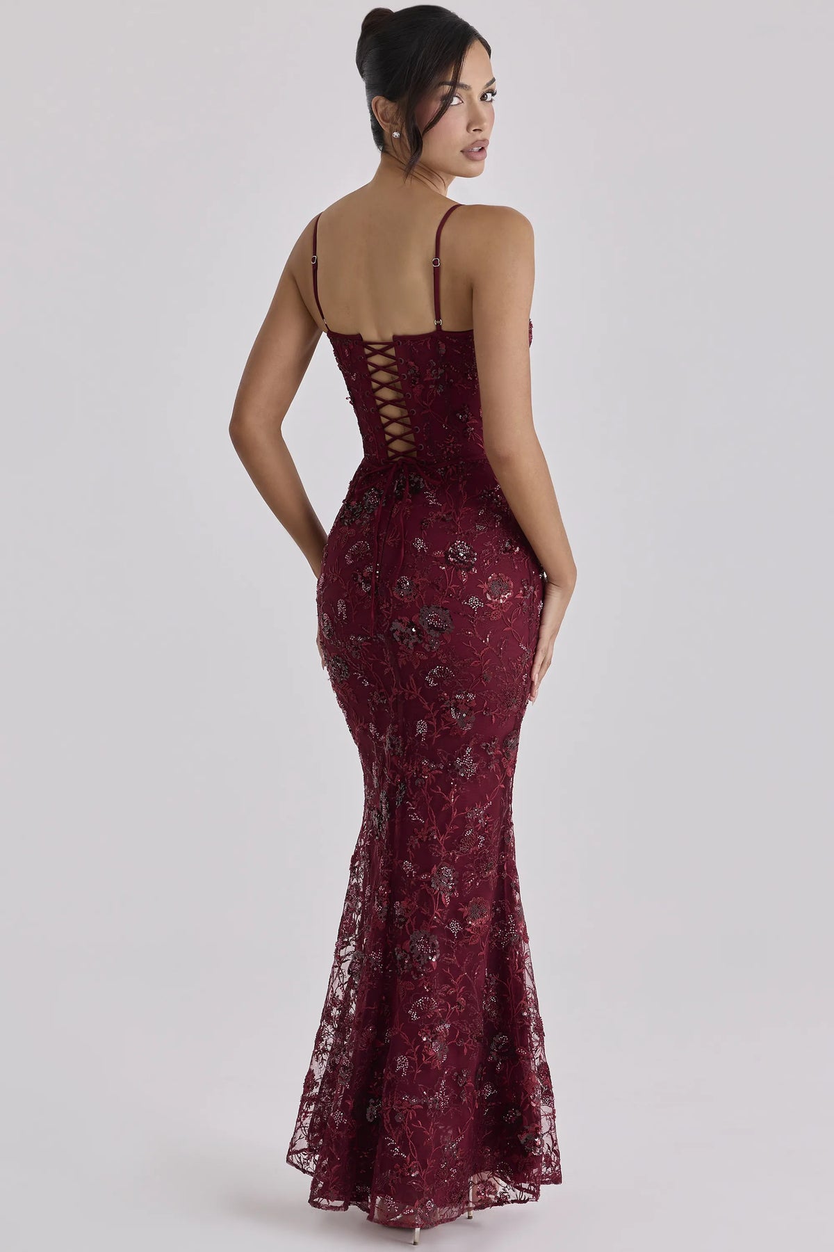 Naima Wine Hand Beaded Embellished Corset Maxi Dress - Limited Edition