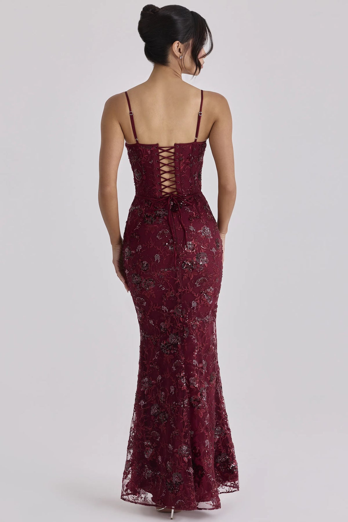 Naima Wine Hand Beaded Embellished Corset Maxi Dress - Limited Edition