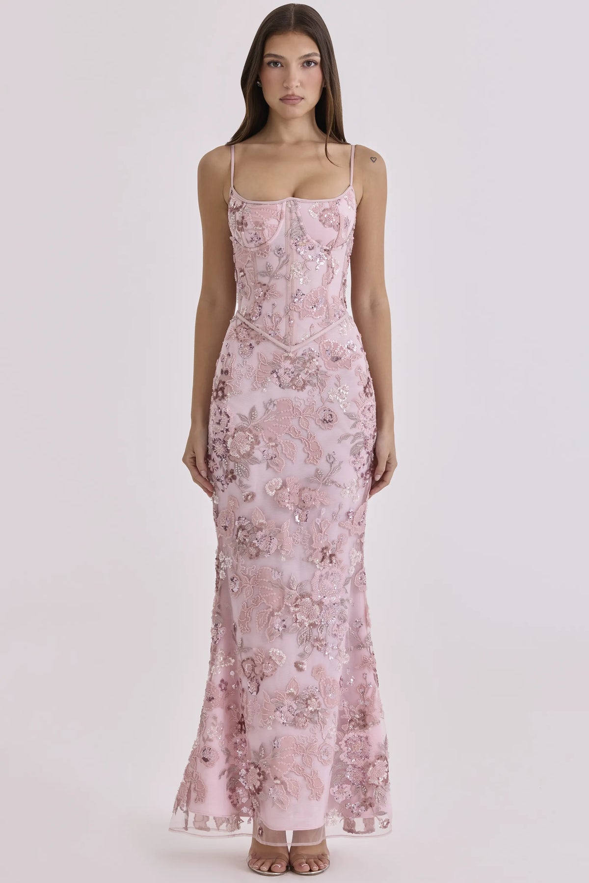 Naima Pink Hand Beaded Embellished Corset Maxi Dress - Limited Edition