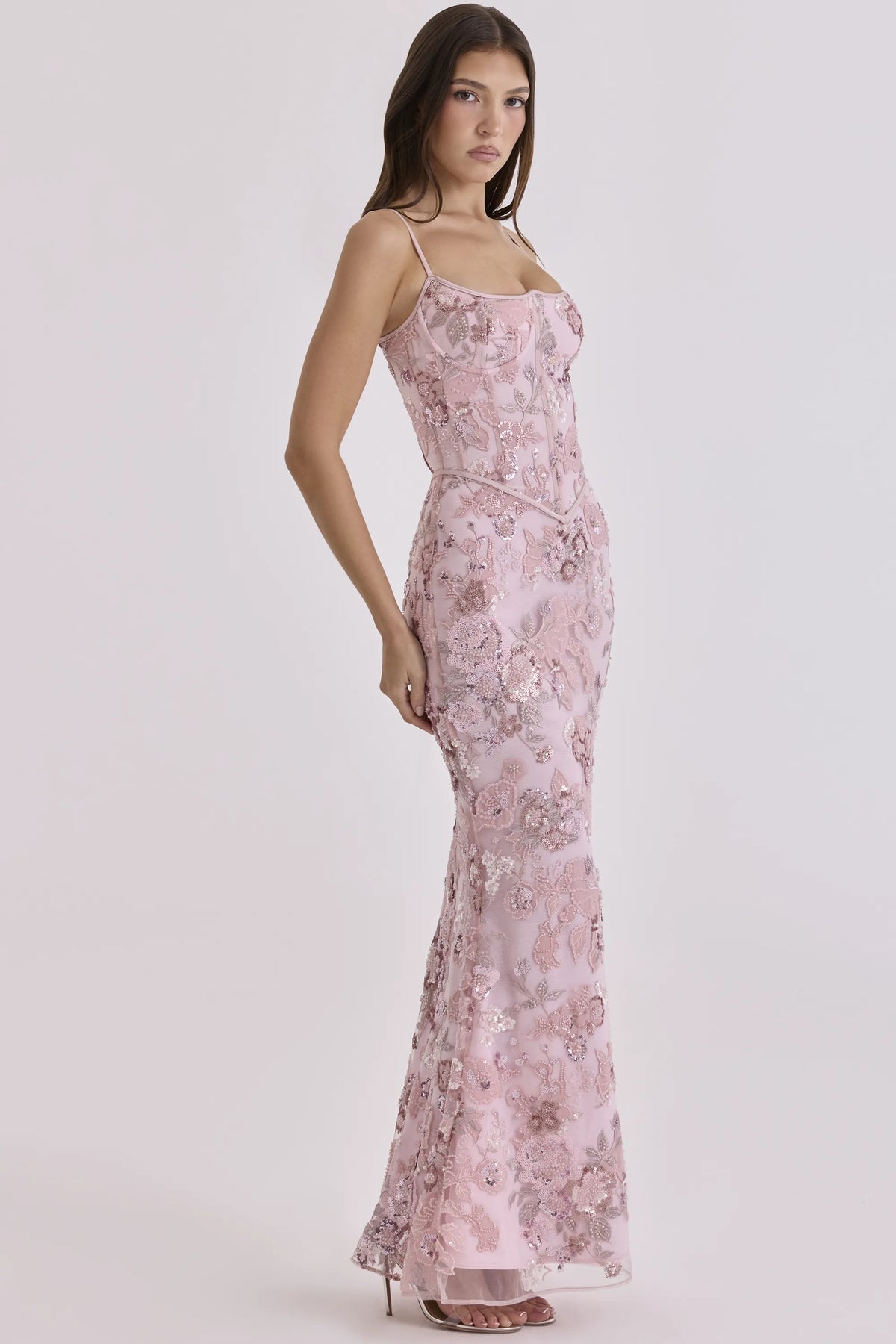 Naima Pink Hand Beaded Embellished Corset Maxi Dress - Limited Edition