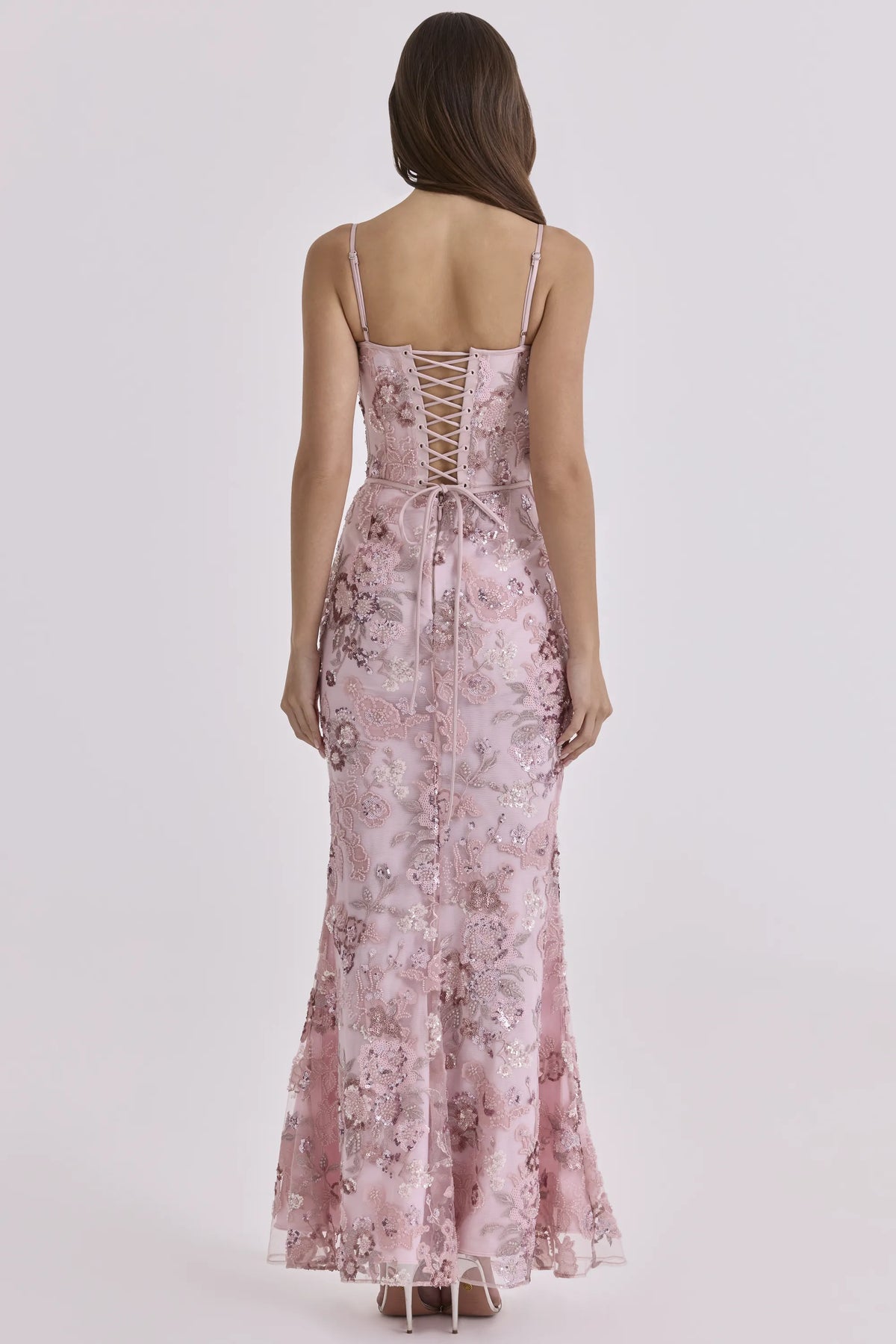 Naima Pink Hand Beaded Embellished Corset Maxi Dress - Limited Edition