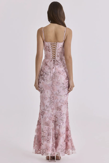 Naima Pink Hand Beaded Embellished Corset Maxi Dress - Limited Edition