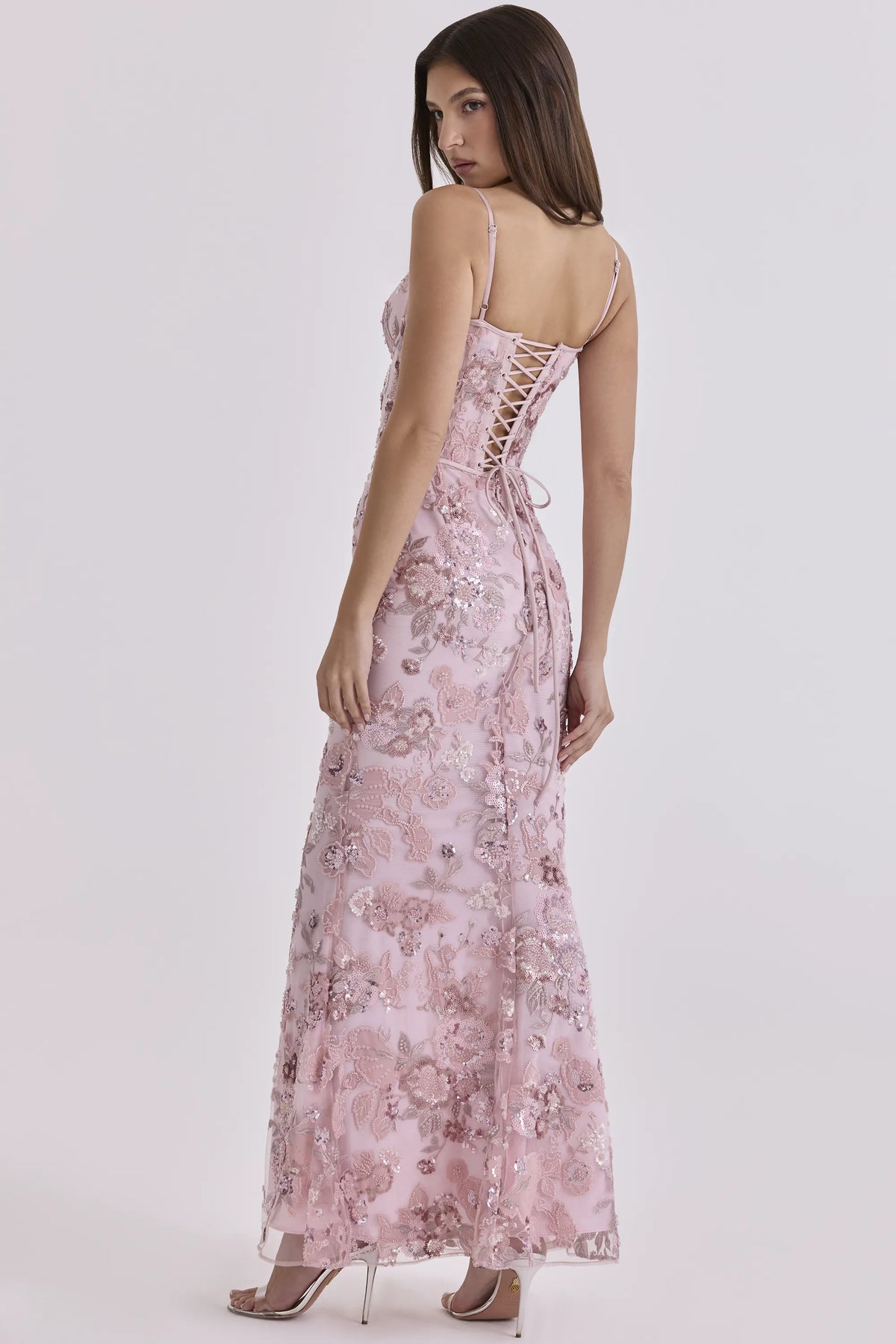 Naima Pink Hand Beaded Embellished Corset Maxi Dress - Limited Edition