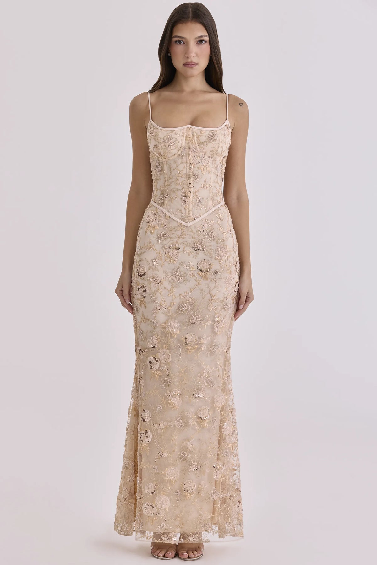 Naima Peach Hand Beaded Embellished Corset Maxi Dress - Limited Edition