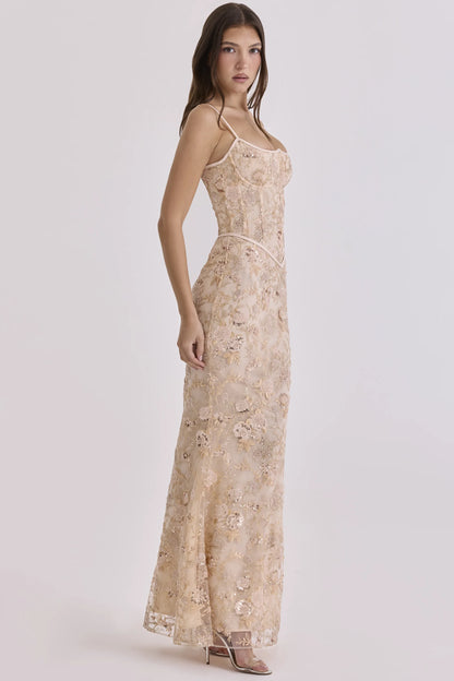 Naima Peach Hand Beaded Embellished Corset Maxi Dress - Limited Edition