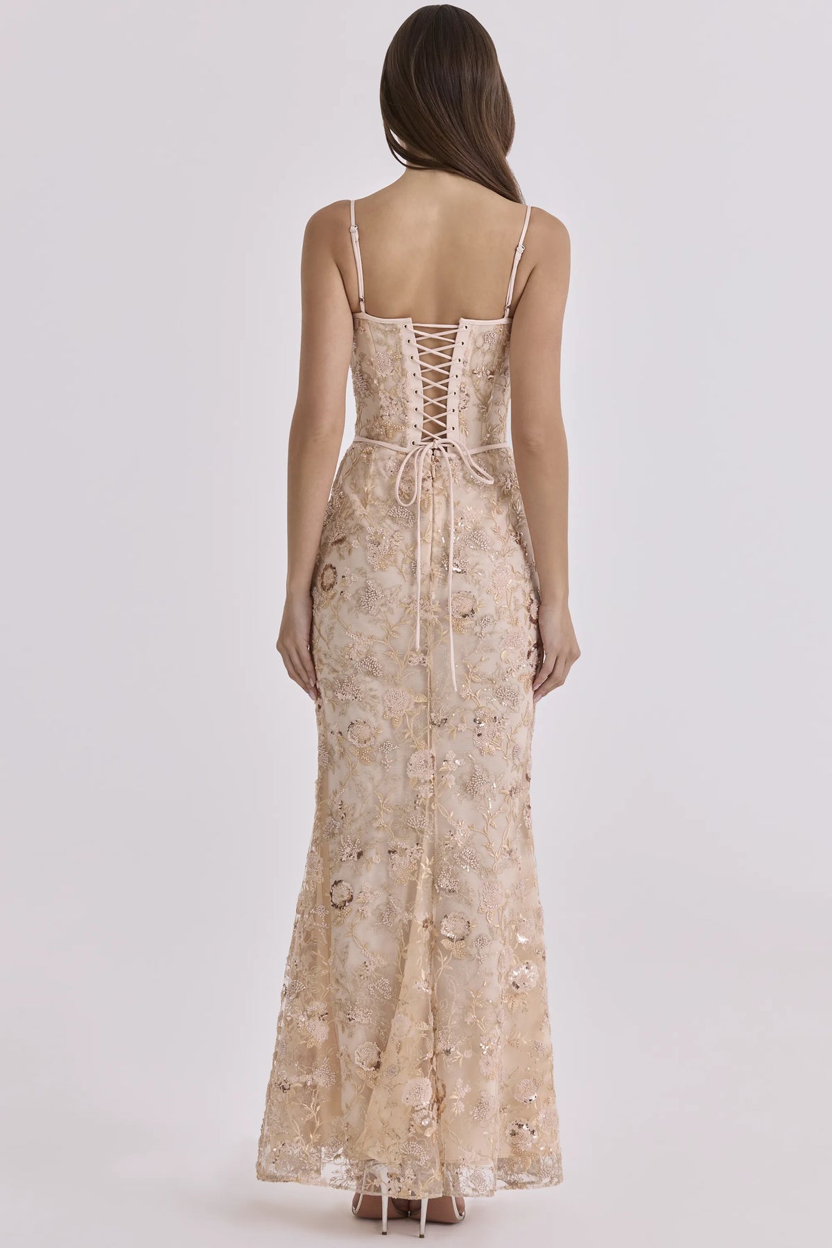 Naima Peach Hand Beaded Embellished Corset Maxi Dress - Limited Edition