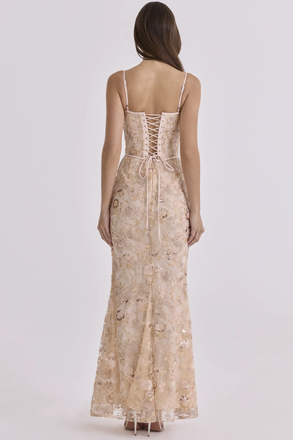 Naima Peach Hand Beaded Embellished Corset Maxi Dress - Limited Edition