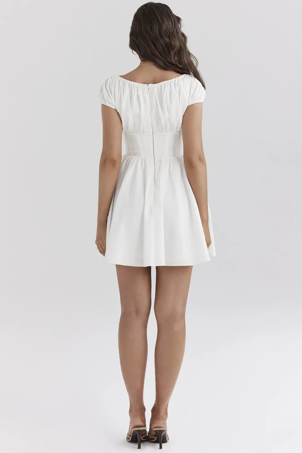 Nala White Cotton Gathered Mini Dress