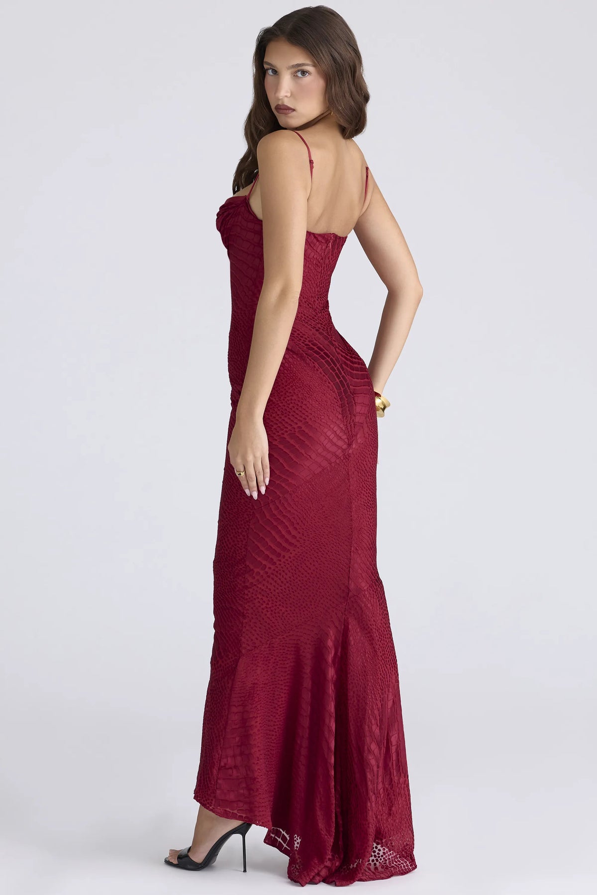 Nalani Deep Red Devoré Satin Maxi Gown - Limited Edition