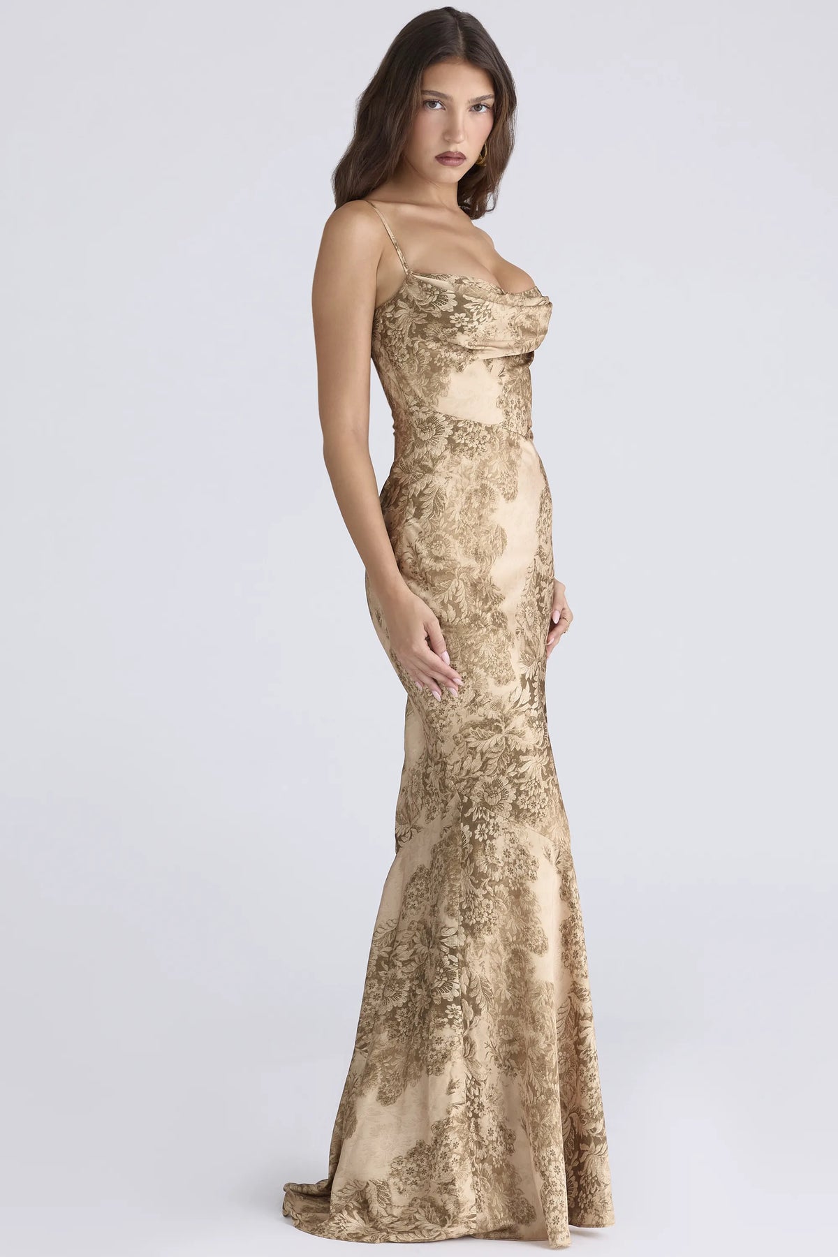 Nalani Gold Patterned Satin Maxi Dress - Limited Edition