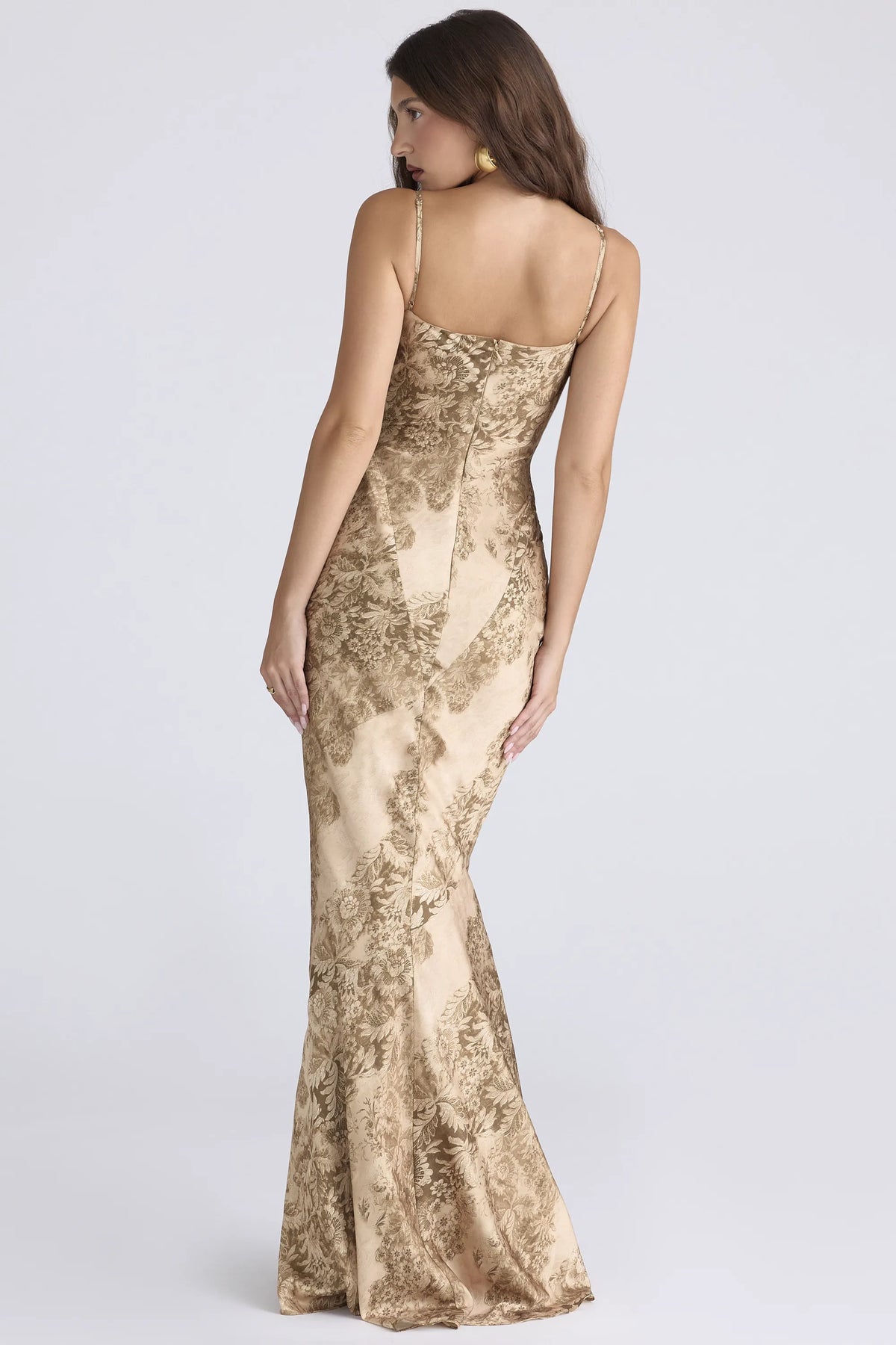 Nalani Gold Patterned Satin Maxi Dress - Limited Edition