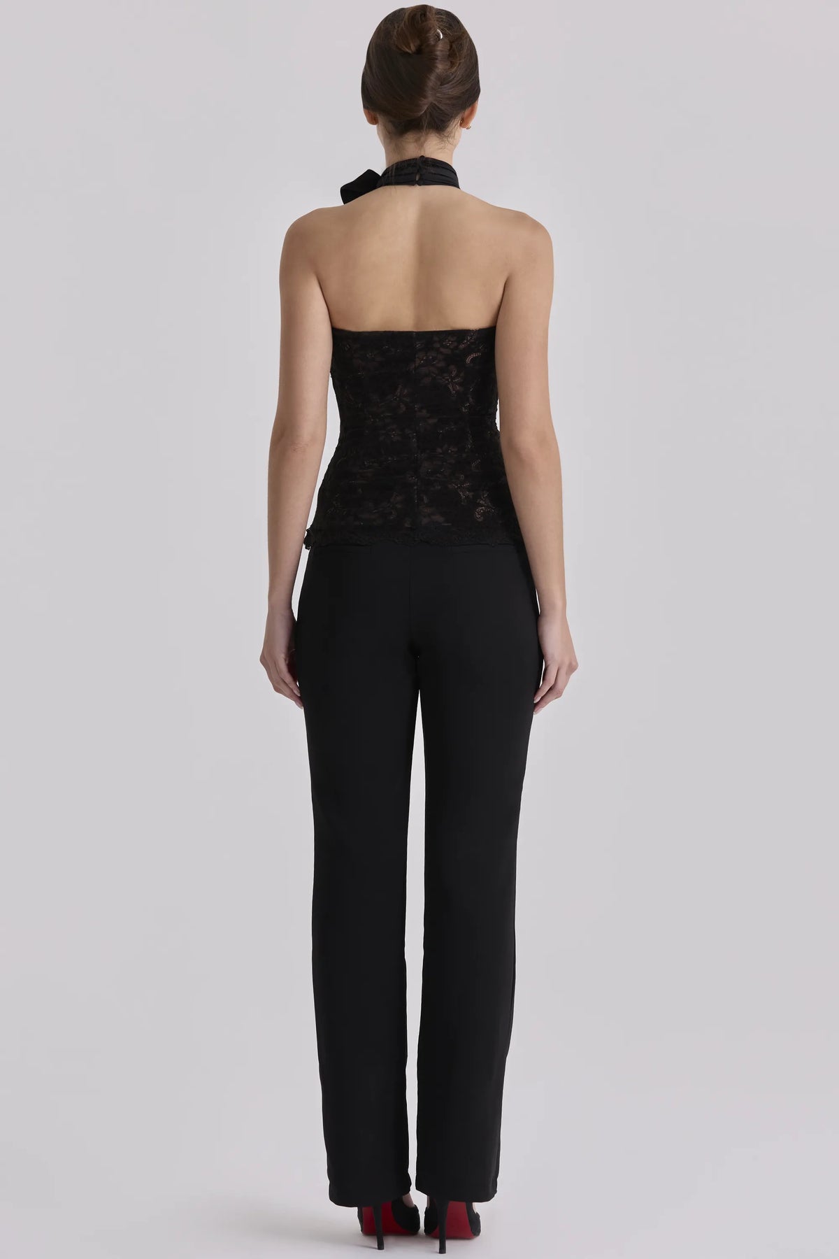 Natalya Black Lace High Neck Top With Detachable Bow
