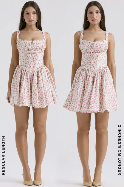 Natassia White Rosebud Print Cotton Mini Dress