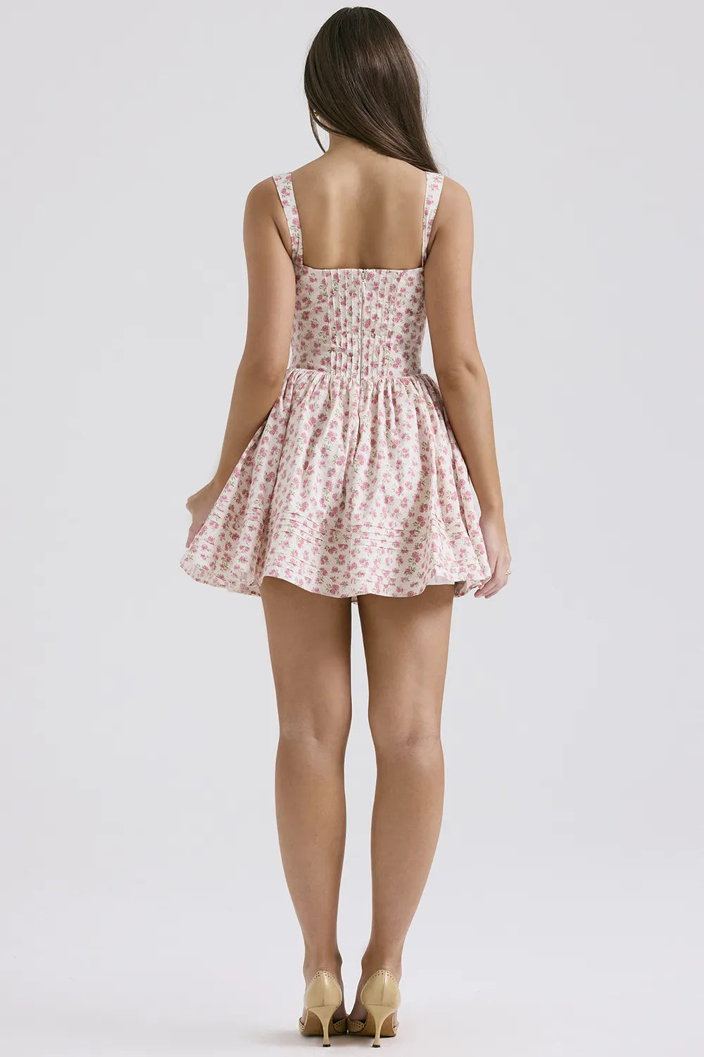 Natassia White Rosebud Print Cotton Mini Dress