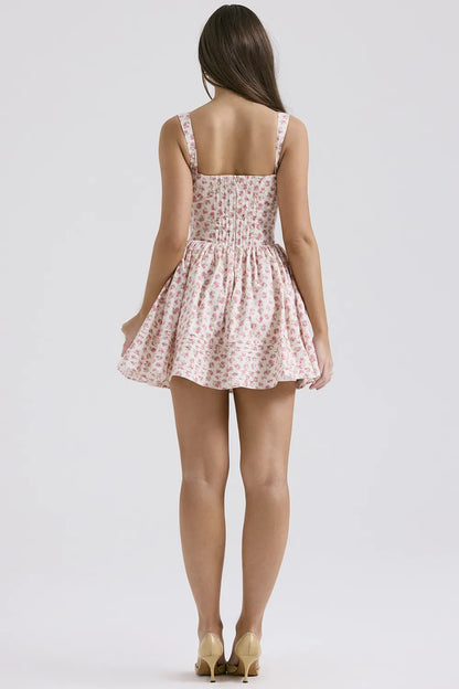 Natassia White Rosebud Print Cotton Mini Dress