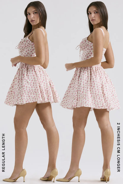Natassia White Rosebud Print Cotton Mini Dress