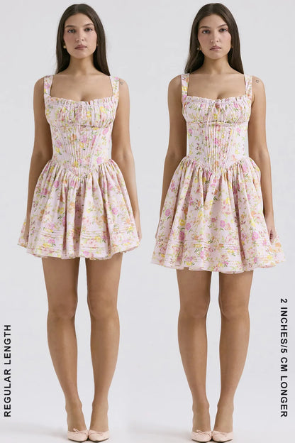 Natassia Pink Meadow Print Cotton Mini Dress