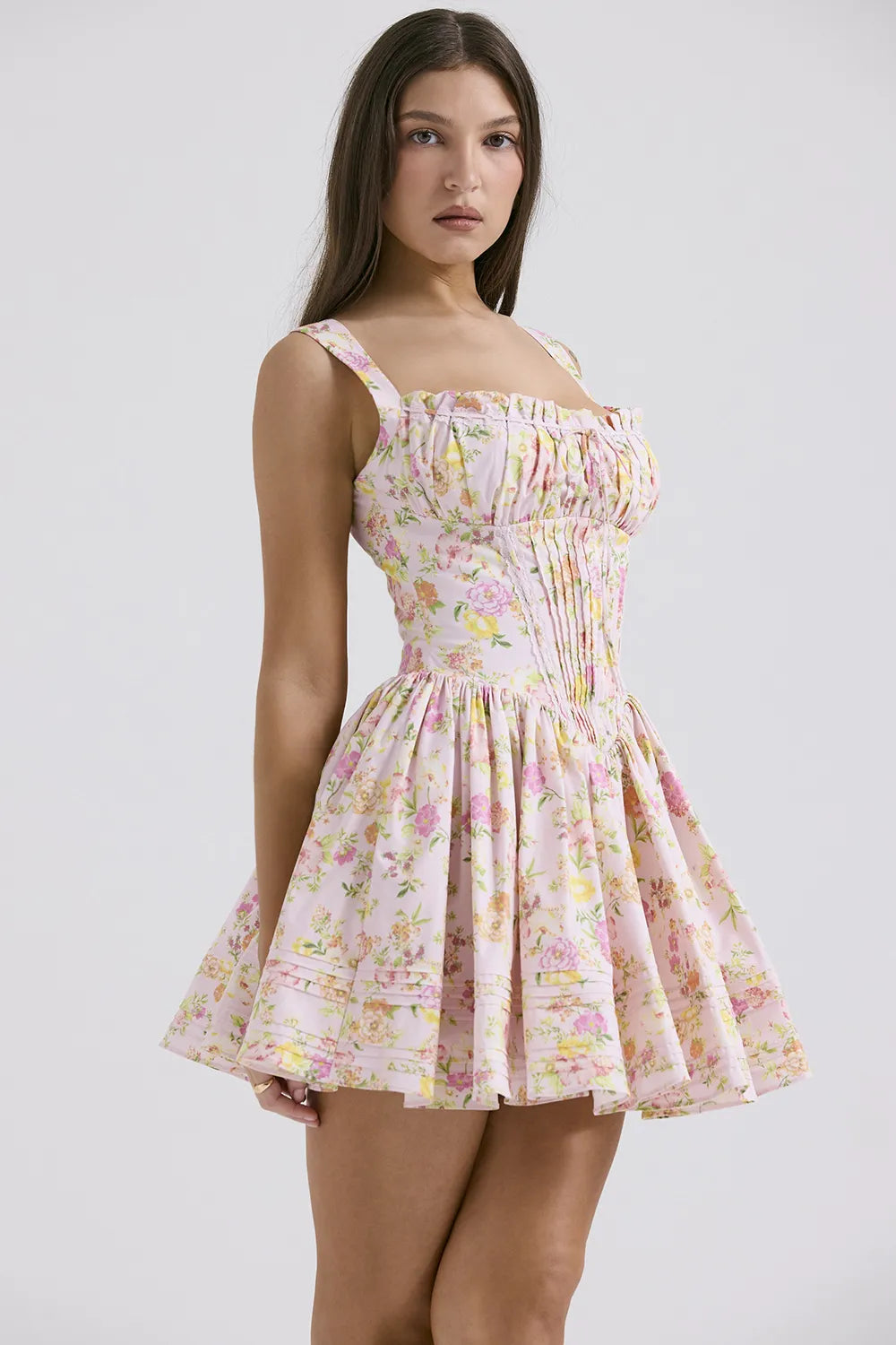 Natassia Pink Meadow Print Cotton Mini Dress