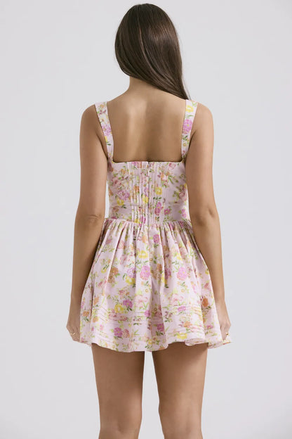 Natassia Pink Meadow Print Cotton Mini Dress