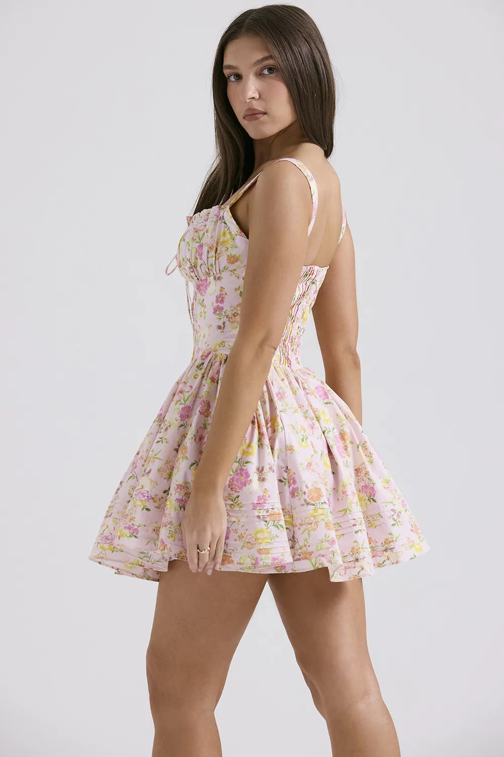 Natassia Pink Meadow Print Cotton Mini Dress