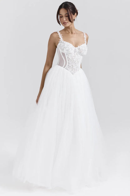 Nathalie White Floral Lace Tulle Bridal Gown