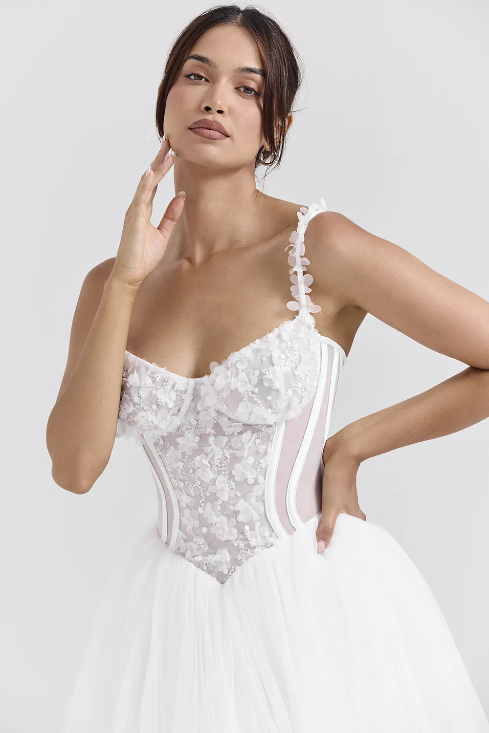 Nathalie White Floral Lace Tulle Bridal Gown