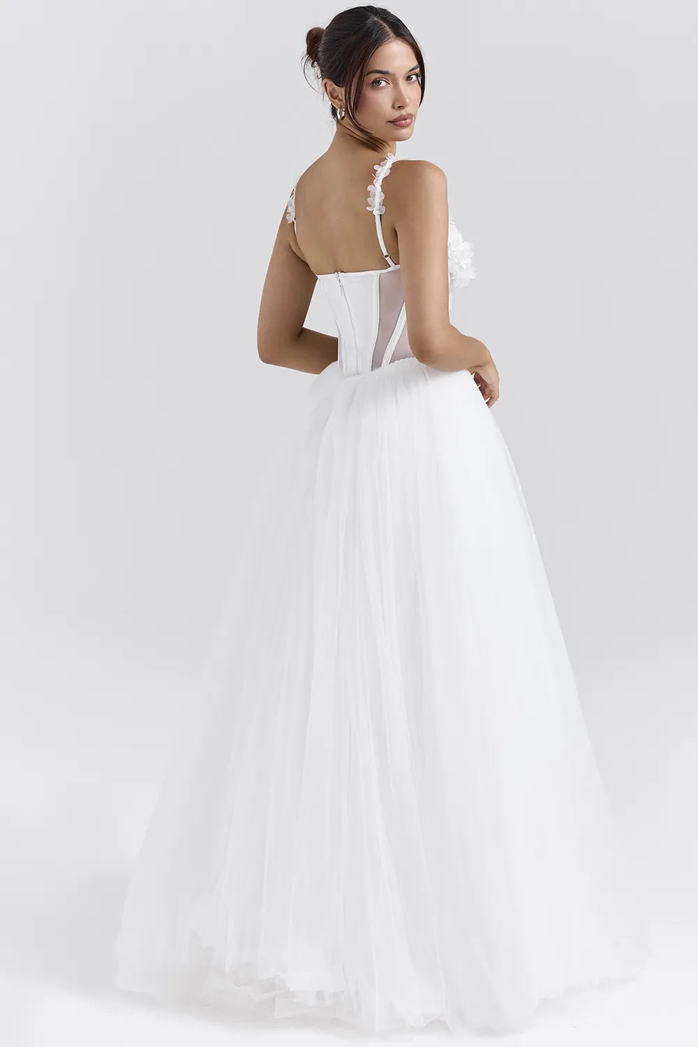 Nathalie White Floral Lace Tulle Bridal Gown