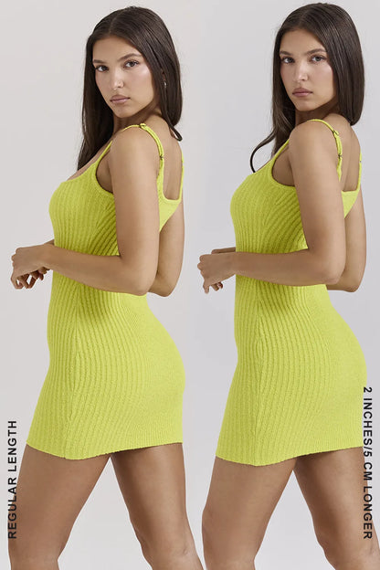 Neri Acid Lime Textured Cotton Knit Mini Dress