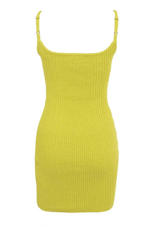 Neri Acid Lime Textured Cotton Knit Mini Dress