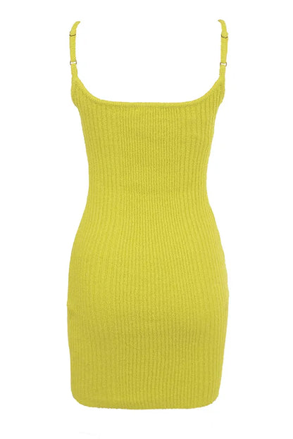 Neri Acid Lime Textured Cotton Knit Mini Dress
