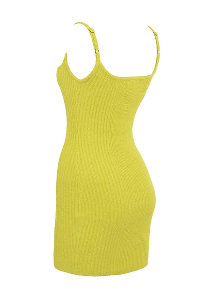 Neri Acid Lime Textured Cotton Knit Mini Dress