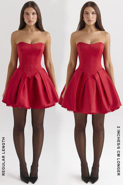 Salome Holly Red Satin Detachable Bow Mini Dress