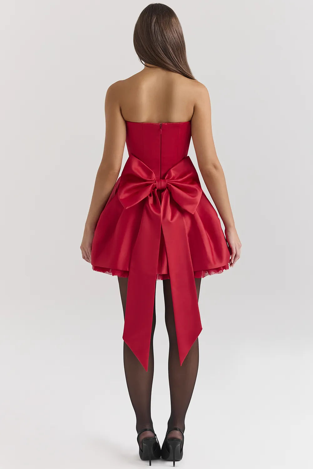 Salome Holly Red Satin Detachable Bow Mini Dress
