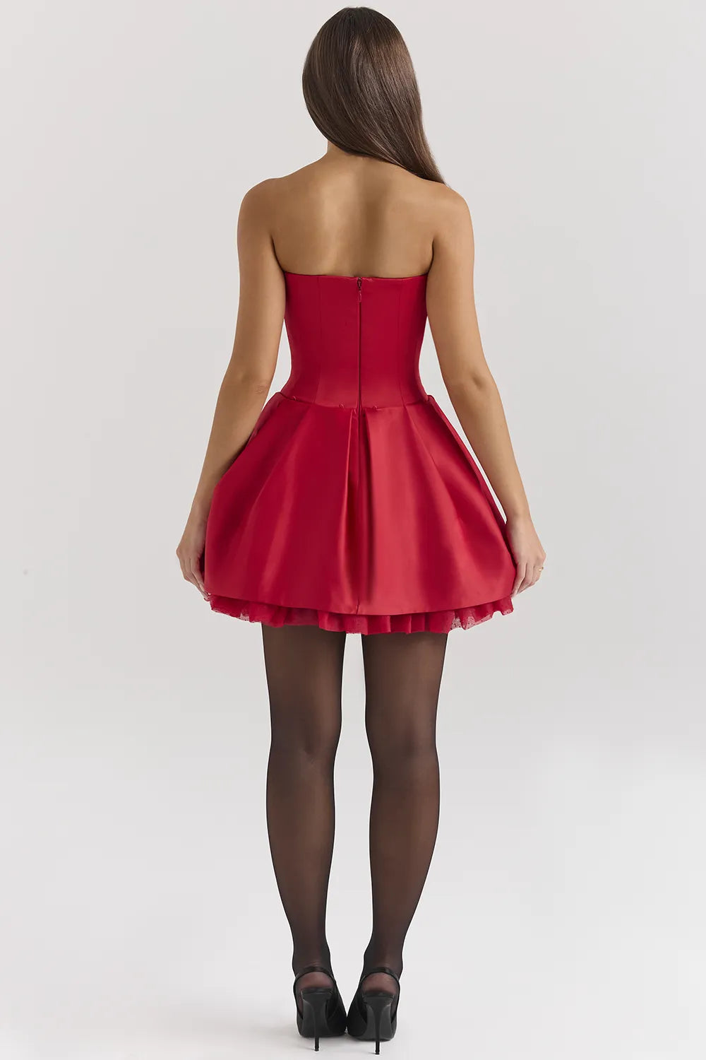 Salome Holly Red Satin Detachable Bow Mini Dress