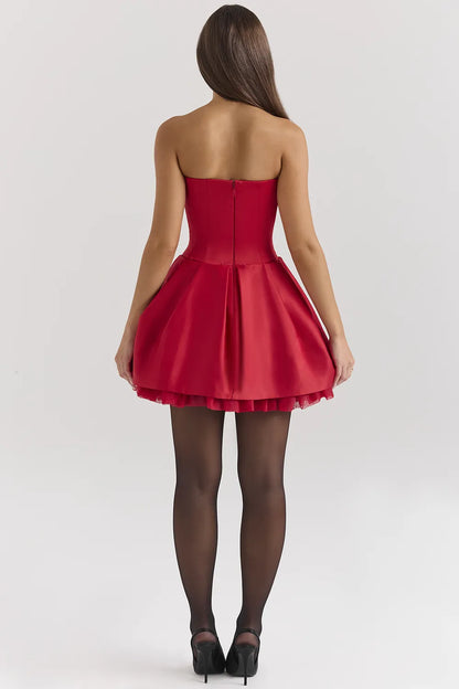 Salome Holly Red Satin Detachable Bow Mini Dress