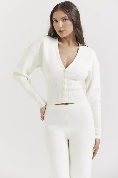 Noor Off White Knitted Cardigan