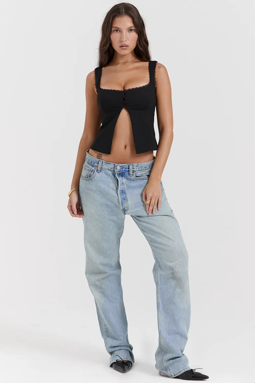 Noura Black Lace Trim Top