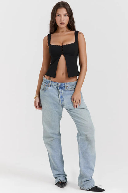 Noura Black Lace Trim Top