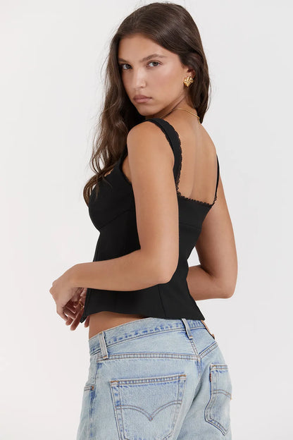 Noura Black Lace Trim Top