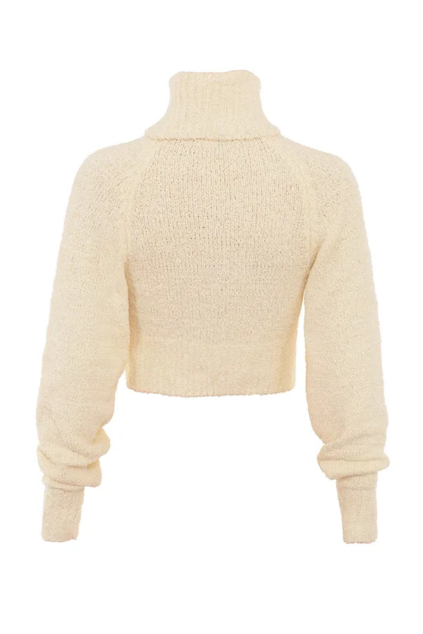 Nyala Cream Soft Boucle Knit Cropped Sweater