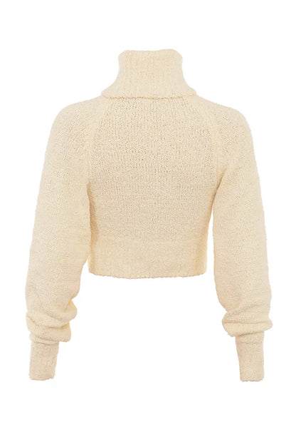 Nyala Cream Soft Boucle Knit Cropped Sweater